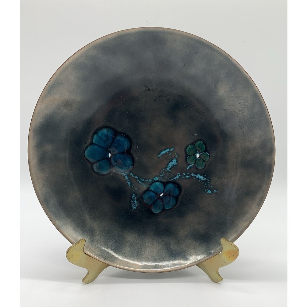 MCM Bovano of Cheshire Floral Shallow Enamel On Copper Bowl 9” Crazing As Is